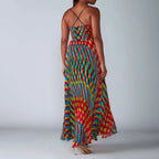 Women's colorful striped maxi dress, lightweight fabric for casual summer outings