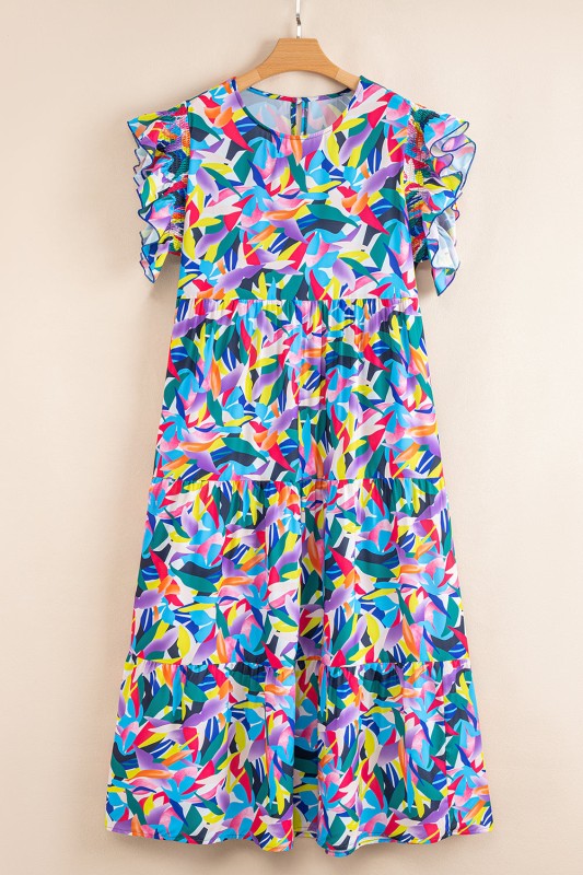 JUNIPER BLVD colorful printed women's maxi dress with ruffled sleeves