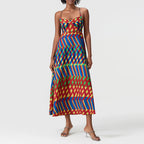 Women's colorful printed vacation maxi dress for summer outings
