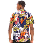Men's colorful button down shirt with vibrant floral print and short sleeves from WEIV