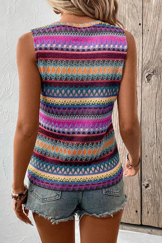 YNIQUE colorful sleeveless top for women in vibrant striped pattern, perfect for casual summer wear