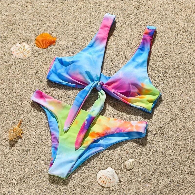 Women's Swimwear - 2PC Sets Colorful Tie-Dye Knot Bathing Suit 2 Piece Bikini