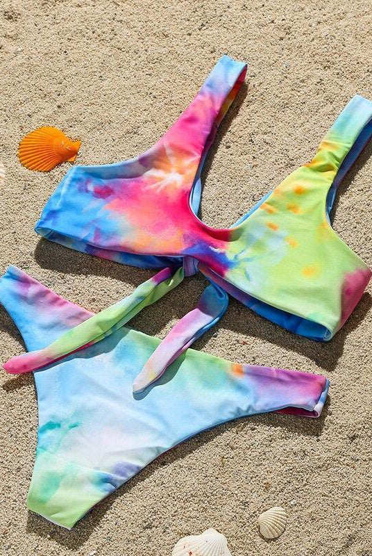 Women's Swimwear - 2PC Colorful Tie-Dye Knot Bathing Suit 2 Piece Bikini