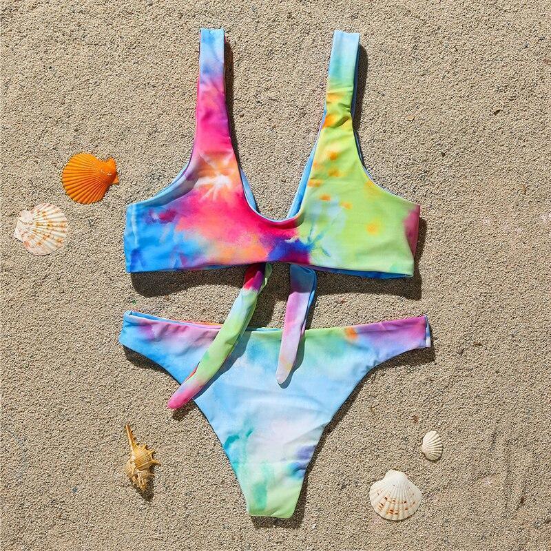 Women's Swimwear - 2PC Sets Colorful Tie-Dye Knot Bathing Suit 2 Piece Bikini