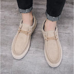 Beige corduroy slip-on shoes, comfortable and stylish for casual wear