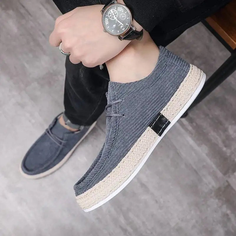 Men's gray knit espadrille shoes, comfortable and stylish for casual outings