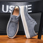 Gray canvas slip-on shoes, comfortable and stylish for casual outings
