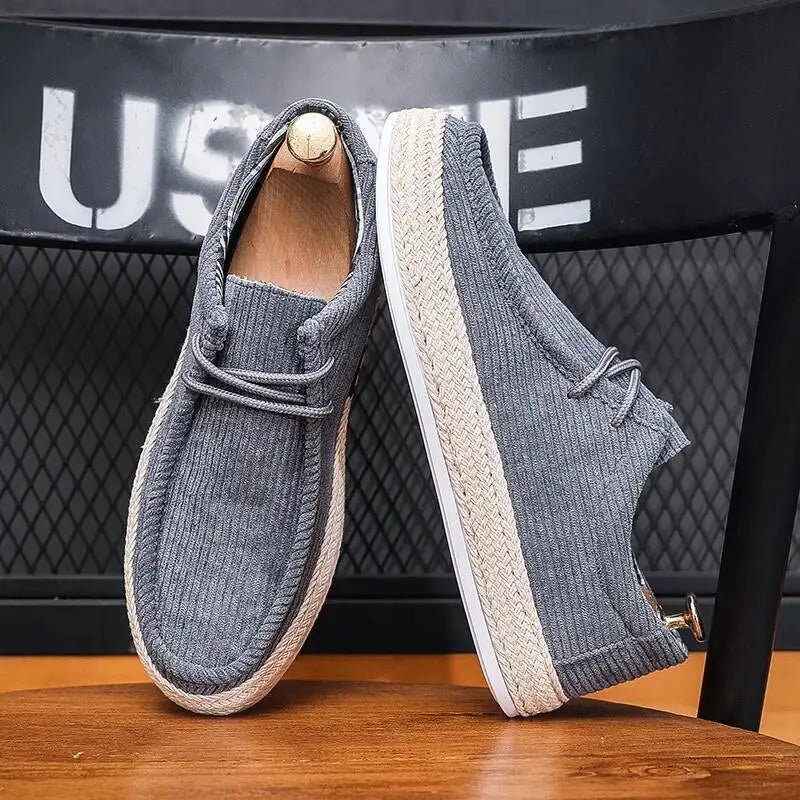 Gray canvas slip-on shoes, comfortable and stylish for casual outings