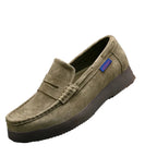 Men's olive suede loafers, comfortable and stylish for casual outings