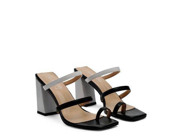 Rag Company stylish comfortable block heel shoes with a sleek two-tone design and open toe