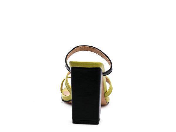 Rag Company comfortable block heel shoes with a stylish back view in green and black