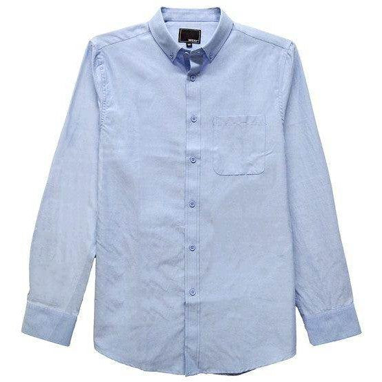 Light blue WEIV comfortable business shirts for men featuring a button-down collar and chest pocket