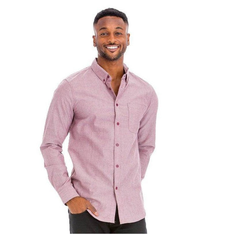 WEIV Men's Comfortable Business Shirts for Men in Burgundy with Button Closure and Classic Fit