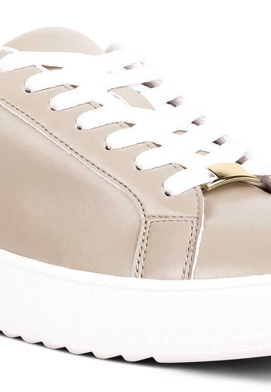 Women's beige leather sneakers, comfortable, cushiony, flat walking shoes