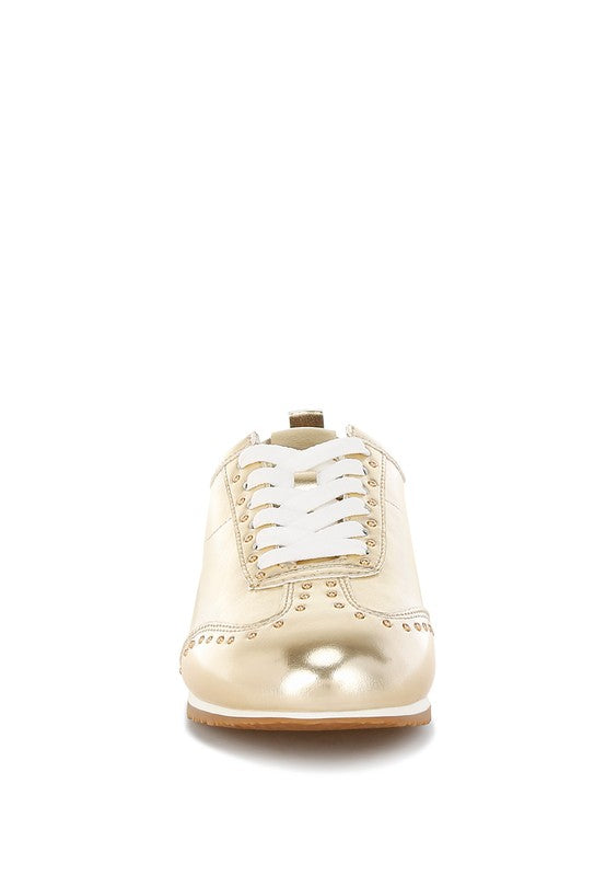 Women's gold Rag Company sneakers, comfortable cushiony flat walking shoes