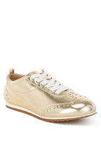 Women's gold sneakers, comfortable cushiony flat walking shoes.