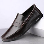Brown leather comfortable office loafers men with slip-on design and stylish detailing