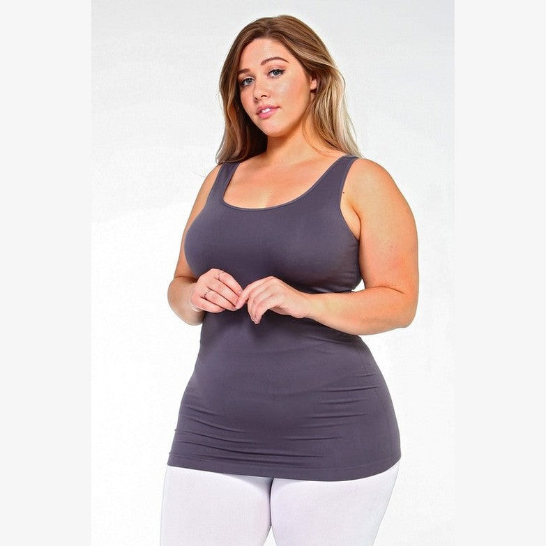 Yelete comfortable plus size tank tops in gray, designed for a flattering fit and everyday wear