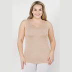 Yelete comfortable plus size tank tops in soft beige, ideal for layering or casual wear
