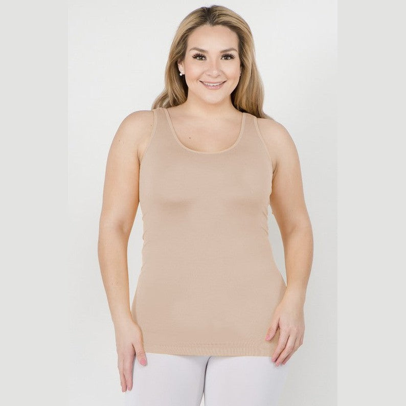 Yelete comfortable plus size tank tops in soft beige, ideal for layering or casual wear