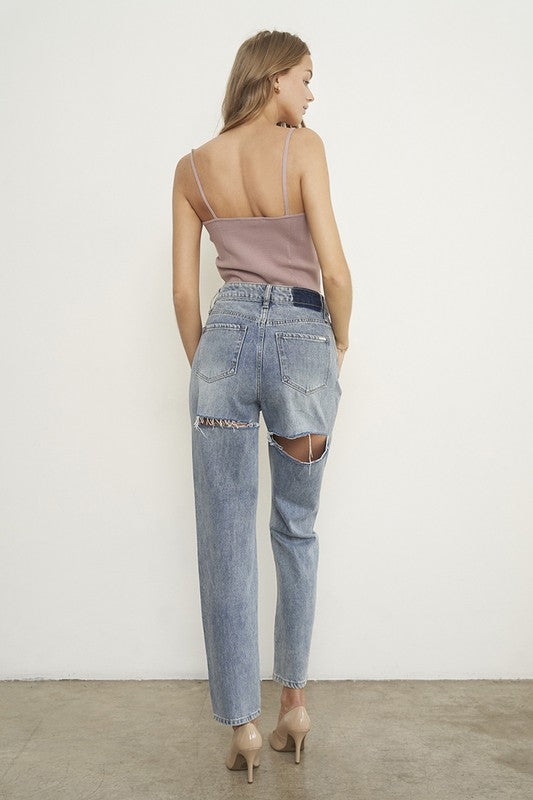 Women's relaxed fit distressed jeans from Denim Lab USA, perfect for comfortable travel denim