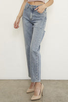 Denim Lab USA Women's Comfortable Travel Denim in light wash with a relaxed fit and distressed details