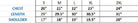 Size chart showing chest, length, and shoulder measurements for men's shirts from Generation XYZ