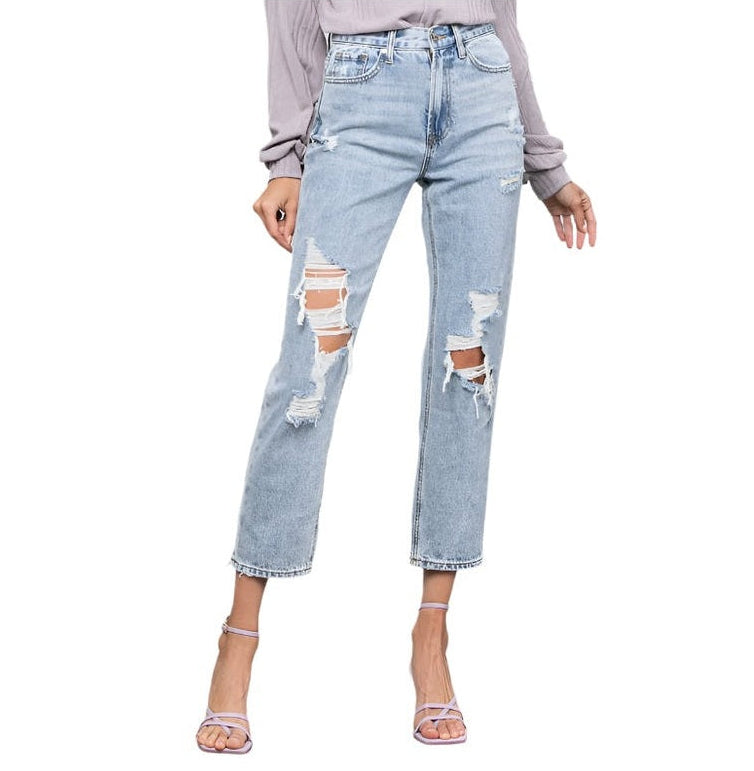 Denim Lab USA women's ripped jeans, stylish comfortable travel jeans for casual outings