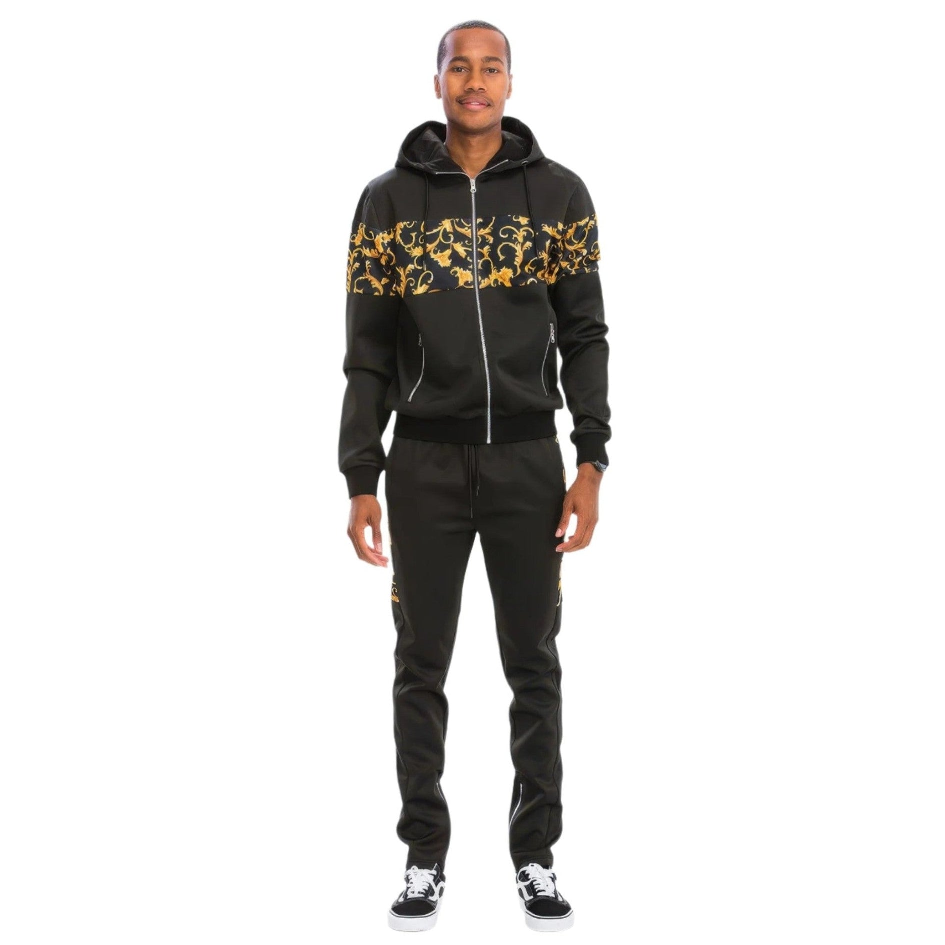 Men's 2PC Track Set from VacationGrabs in black, a stylish and comfortable travel outfit for casual wear