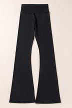Black flared JUNIPER BLVD comfortable vacation leggings for women with a stretchy waistband