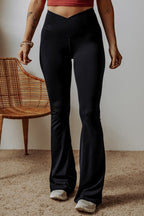 JUNIPER BLVD comfortable vacation leggings for women in black with flared bottom design