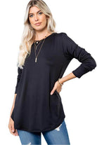 P & ROSE COLLECTION Women's Black Comfortable Vacation Tops with Long Sleeves and Pockets