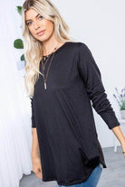 P & ROSE COLLECTION Women's Black Long Sleeve Shirt, a stylish choice among comfortable vacation tops