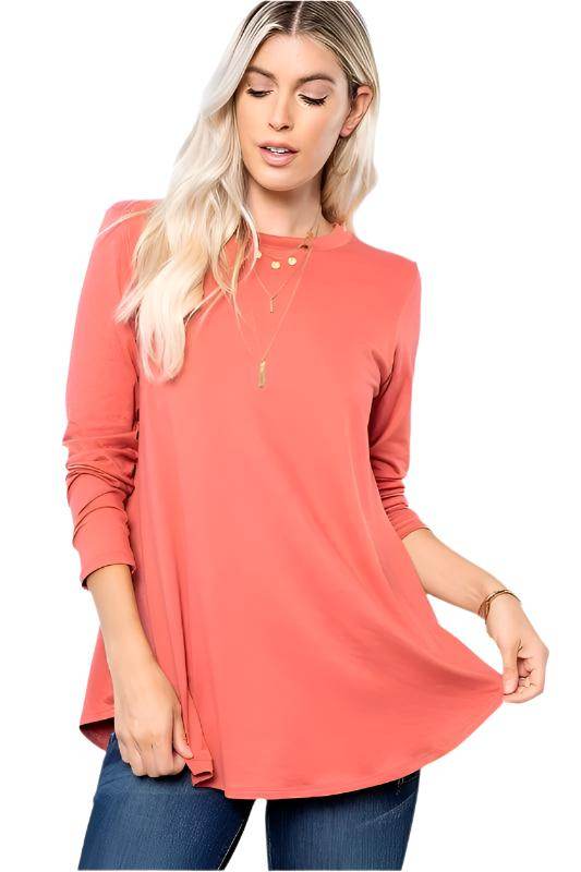 P & ROSE COLLECTION Women's Comfortable Vacation Tops in Coral Color with a Relaxed Fit