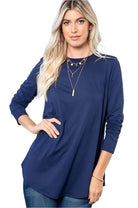 P & ROSE COLLECTION Women's Comfortable Vacation Tops in Navy Blue with Long Sleeves