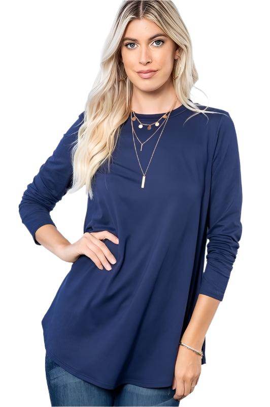 P & ROSE COLLECTION Women's Comfortable Vacation Tops in Navy Blue with Long Sleeves