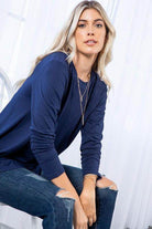 P & ROSE COLLECTION Women's Long Sleeve Top in Navy, perfect for comfortable vacation tops