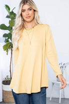 Soft yellow women's shirt from P & ROSE COLLECTION, perfect as comfortable vacation tops.