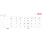 Size chart for comfortable womens travel clothing set showing bust waist hip and length measurements in inches