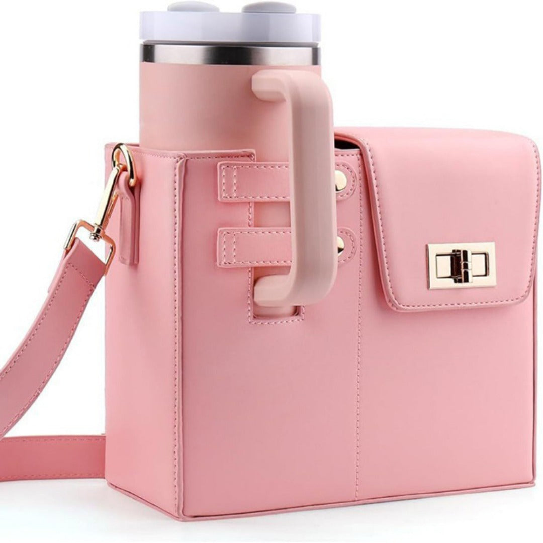 Pink commuter crossbody bag with water bottle holder and stylish design for everyday use