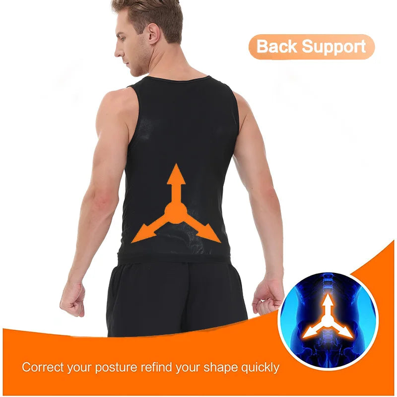 Men's black compression a shirt for back support and posture correction