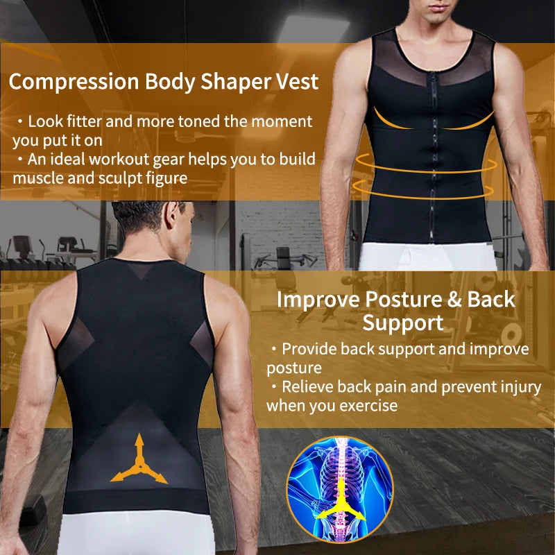 Men's black compression shirt for workout, enhancing posture and support