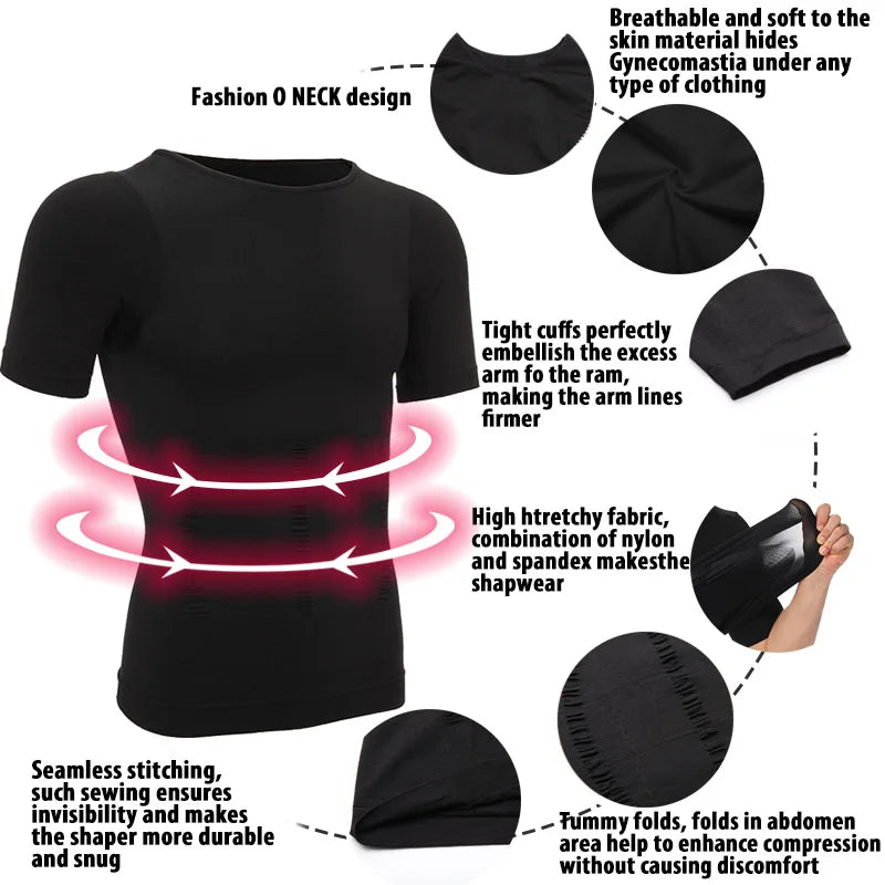 Men's black compression shirt, breathable fabric for athletic use
