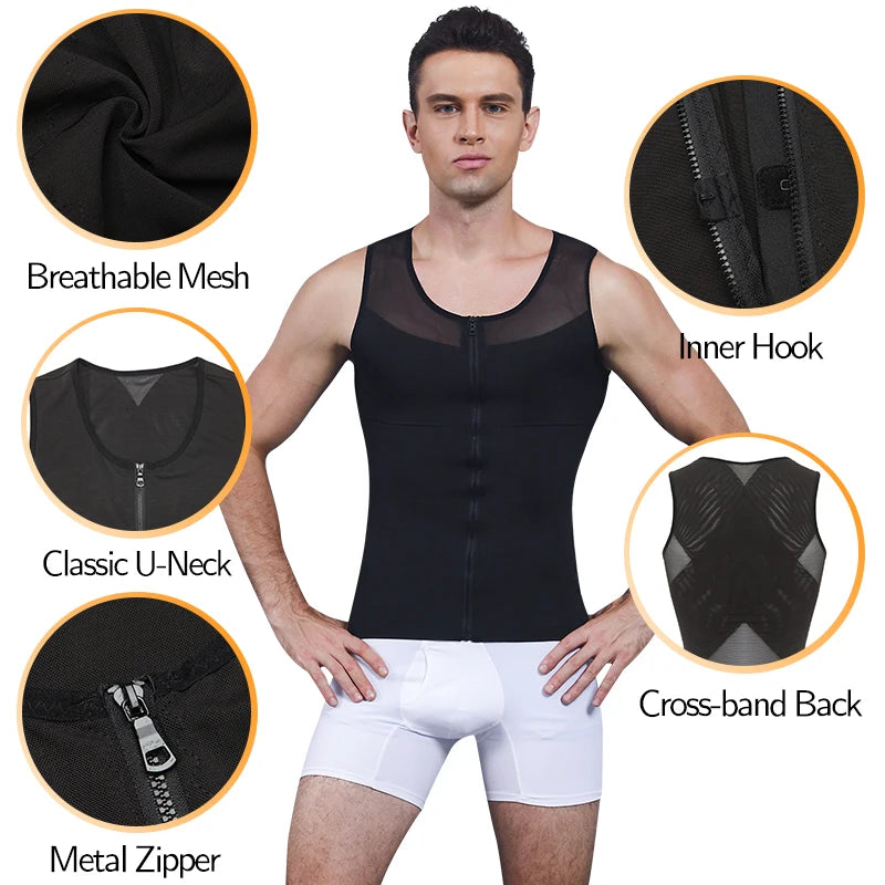 Men's black compression shirt with breathable mesh and zipper