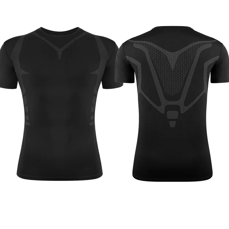 Men's black compression shirt, breathable material for athletic use