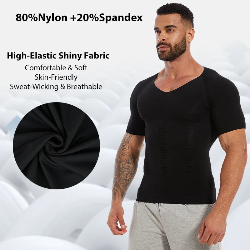 Men's black compression shirt, lightweight nylon and spandex, for active wear