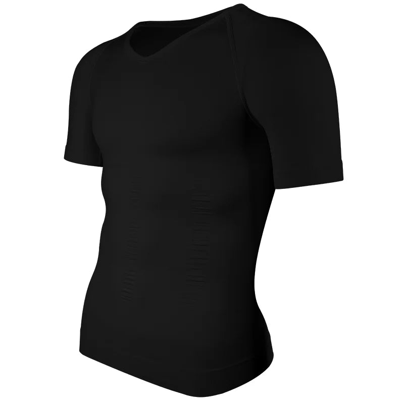 Men's black compression shirt, stretchy fabric for active wear