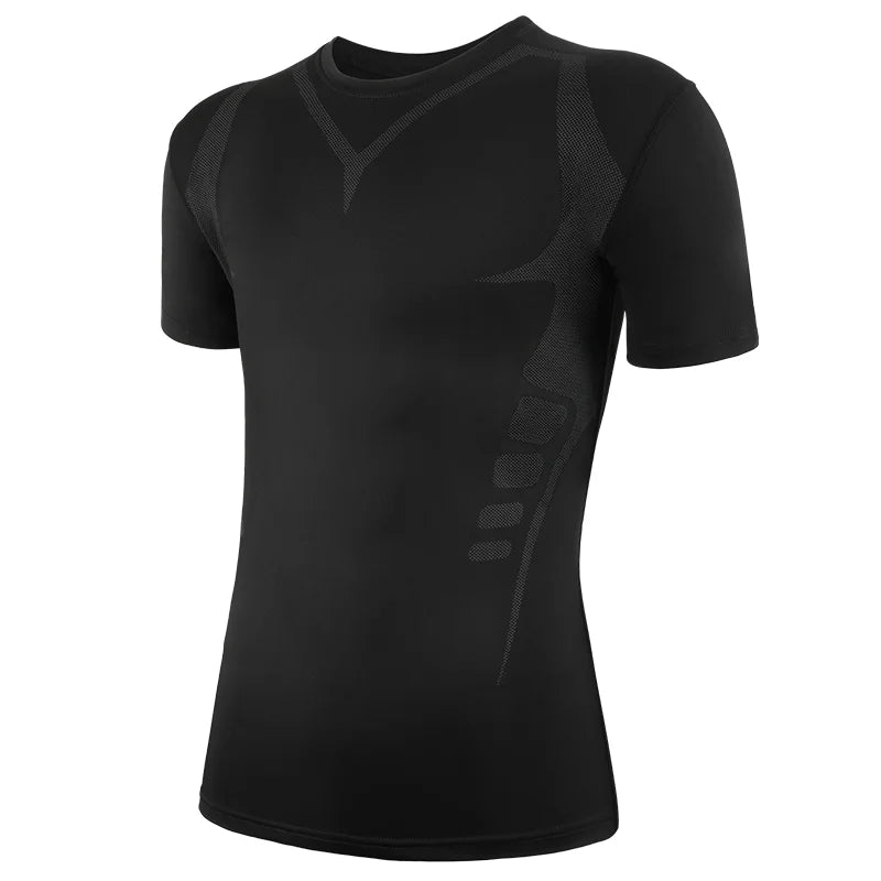 Men's black compression shirt, moisture-wicking for athletic performance