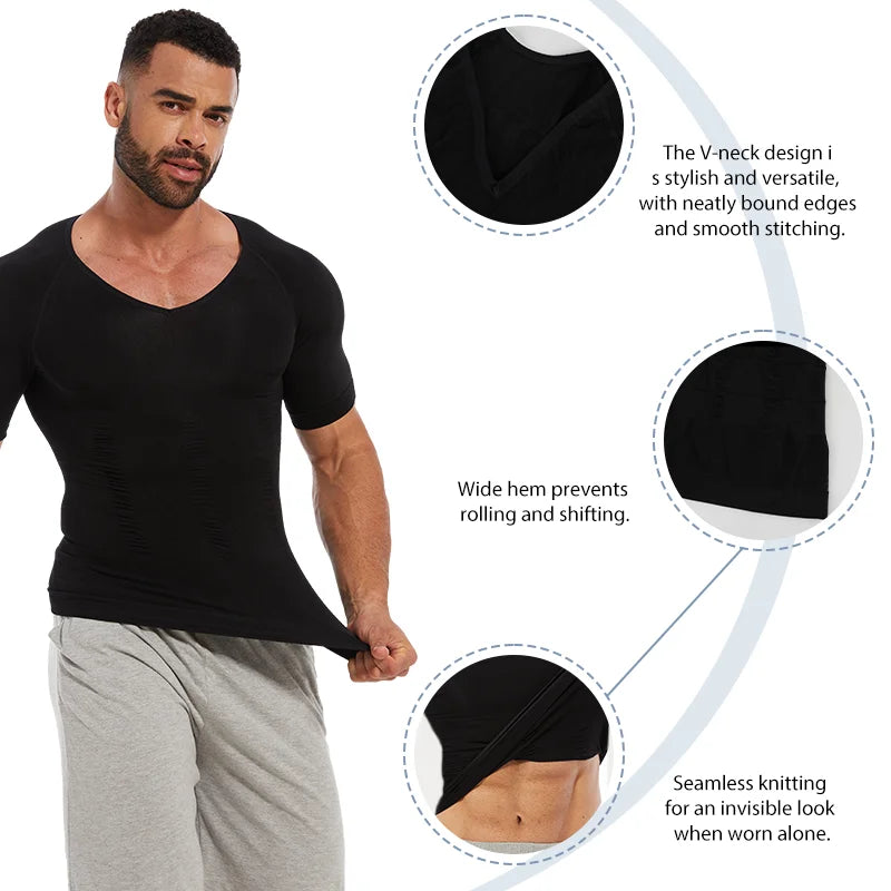 Men's black compression shirt, seamless design for active wear