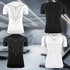 Men's compression shirt, black and white, moisture-wicking fabric for workouts